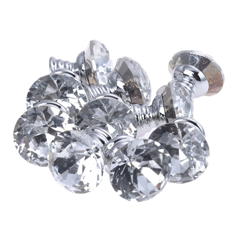 10 Pcs 20mm Crystal Glass Clear Cabinet Knob Drawer Pull Handle Kitchen Door Wardrobe Hardware