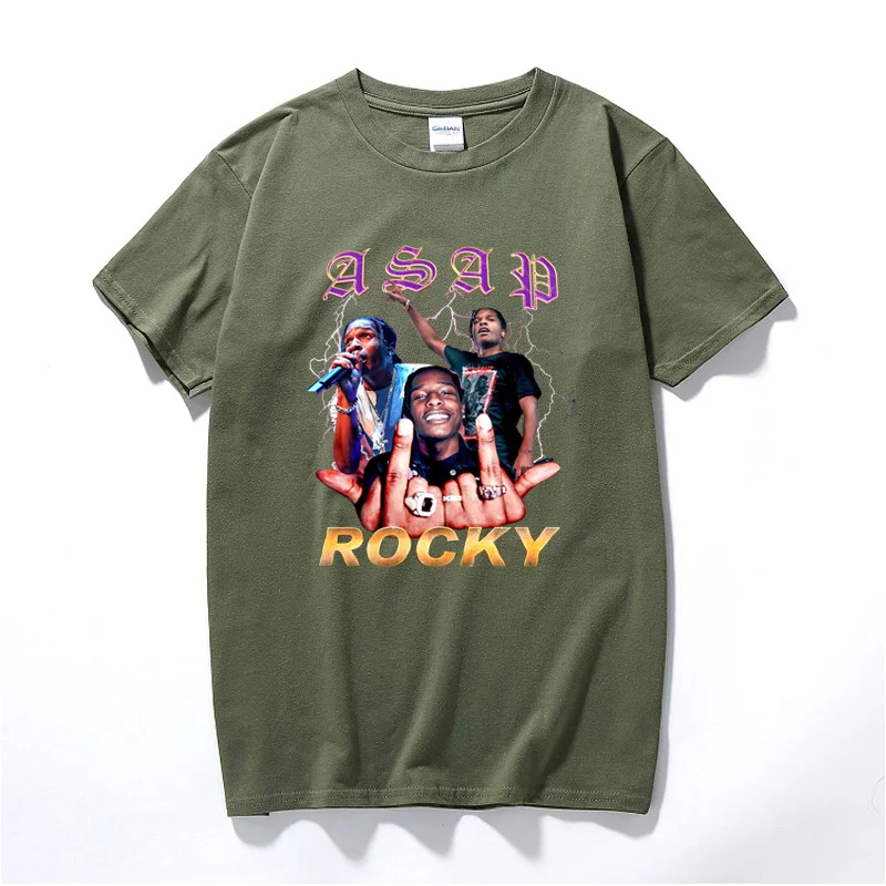 Rock Asap Rocky, Мужская футболка, новая летняя хип-хоп футболка, Camisetas Hombre, уличная одежда, хлопок премиум класса, футболка с коротким рукавом - Цвет: Армейский зеленый