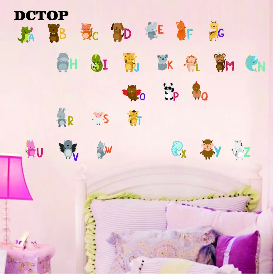 Cartoon Lovely Animals Style Alphabet ABC Wall Stickers DIY Art Vinyl Nursery Letter Decals For Kids Room Funny Decor Home Mural (4)