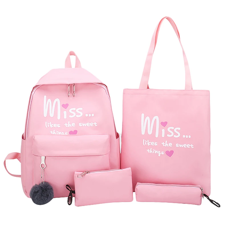 Pink 4Pcs/Set Women School Backpacks Schoolbag for Teenagers Girls Student Book Bag Student Backpack - Цвет: Pink