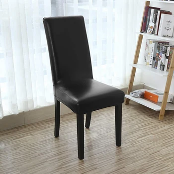 

Dining Chair Covers, Solid Pu Leather Waterproof and Oilproof Stretch Dining Chair Cover Slipcover for Home Decorative Black