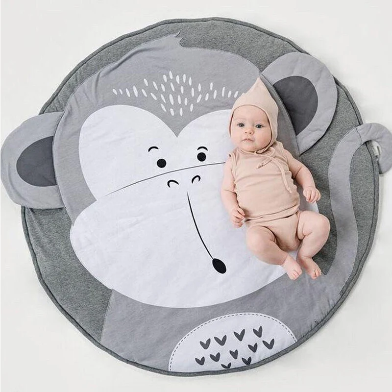 Play Mat Cartoon Animal Baby Mat Newborn Infant Crawling Blanket Cotton Round Floor Carpet Rugs Mat for Kids Room Nursery Decor