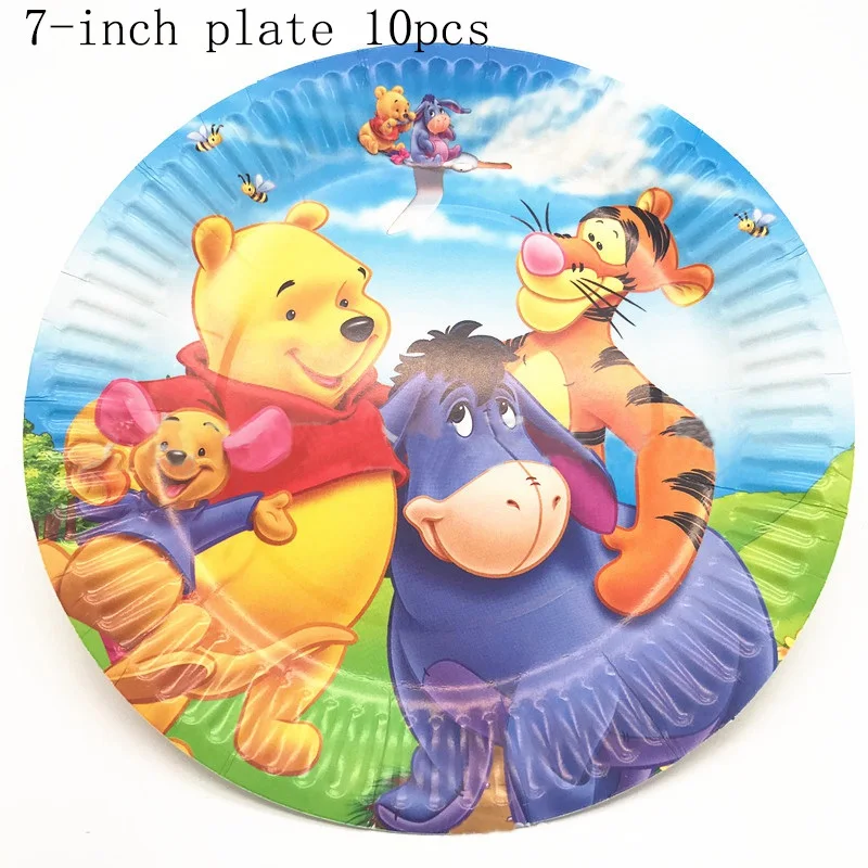 10pcs Winnie Дисней серия замороженная игрушка "Микки" Винни Принцесса София 7 дюймов тарелка подарок ребенку день рождения фестиваль вечерние принадлежности для пикника - Цвет: 10pcs Winnie