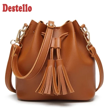 

Fashion pu women bucket handbags small tassel bucket bags delicate casual female shoulder bag high quality ladies crossbody bags