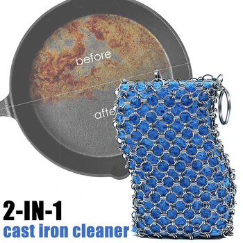 

Cast iron cleaner with wood pulp sponge, faster Chainmail Scrubber for lodge cast iron skillet,cookware,pan,counters