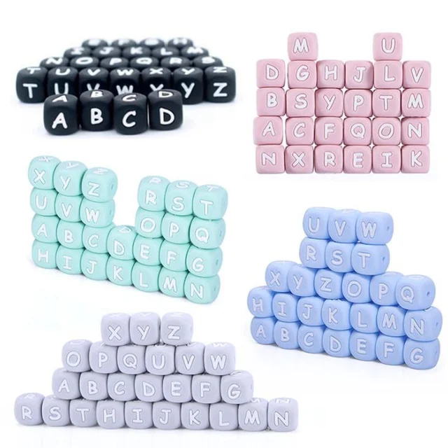Baby Teether 100Pcs/lot English Alphabet Beads BPA Free For DIY Baby Teething Pacifier Chain Silicone Beads Letter
