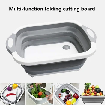 

Kitchen Chopping Block Foldable Cutting Board with Colanders Kitchen Chopping Boards Washing Basket Drain Kitchen Organizer tool