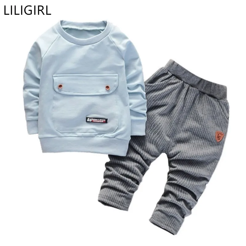 LILIGIRL хлопковая одежда для мальчиков и девочек комплекты Модная одежда для детей, Детская Мода джентльмен куртка и штаны 2 шт. костюм весна-осень, деловой стиль тренировочный костюм для маленьких мальчиков