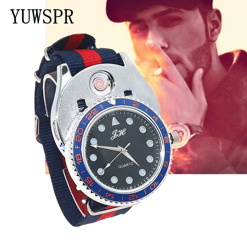 

Men watch Lighter Watches quartz Military USB Charging sports Casual Wristwatches Windproof Cigarette Lighter clock men ZH320