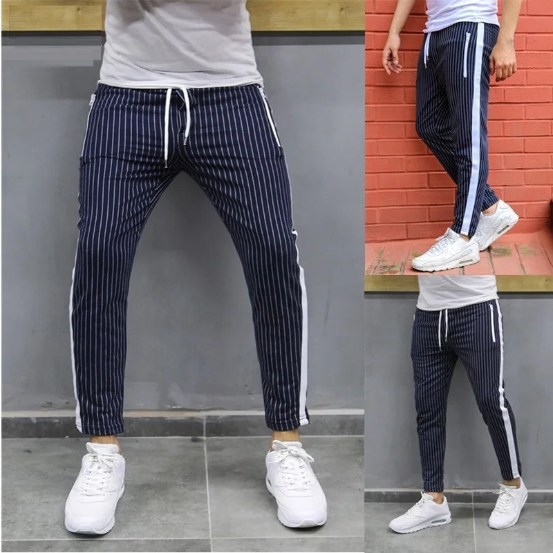 

Autumn 2020 New Striped Sports Pants Plus Size Casual Trousers Fashion Fitness Men's Running Jogging Men Sweatpants Gym Clothing