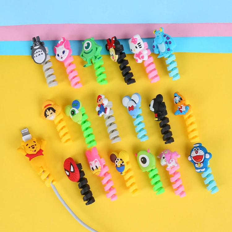

100pcs/lot Spiral Cord Holder Cable Winder Cartoon USB Cable Earphone Protector Charging line saver For iphone cable protection