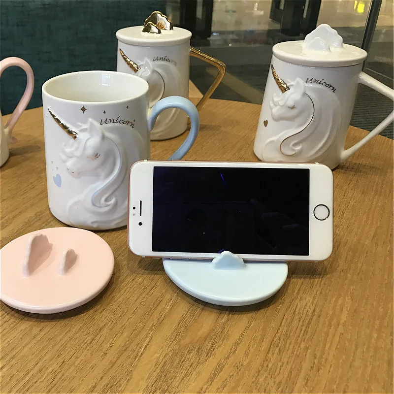 Керамическая кружка для кофе с единорогом, креативная кружка для молока, чайная чашка с ложкой, уникальный домашний офис