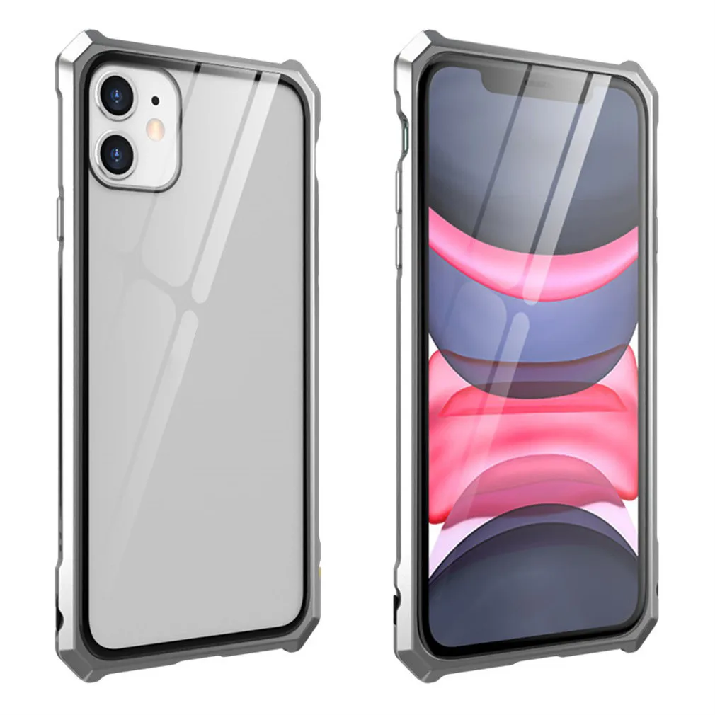 Чехол для Iphone 11 6,1 дюймов уличный Модный чехол s Алюминиевый металлический бампер Пряжка закаленное стекло чехол для Iphone