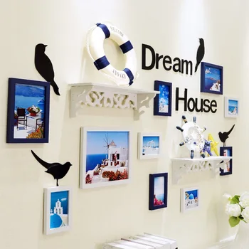 

Creative Photo Frame Set Hanging Wall Combination Photo Wall Decoration Simple Mediterranean Nordic Style Picture Frame Shelf
