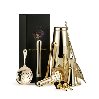 

11pcs Stainless Steel Cocktail Shaker Bar Set Strainer Double Jigger Muddler Spoon Ice Tong Liquor Bottle Pourer
