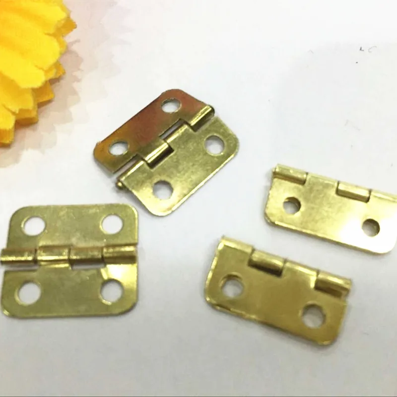 Gold Hinges 16x14mm 50pcs Golden 4 Holes Box Butt Metal Hinges For Jewelry Box Making DIY Woodworking Rounded Corner