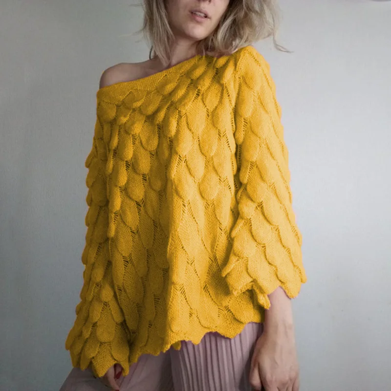 Women's Feather Knit Sweater One-neck 