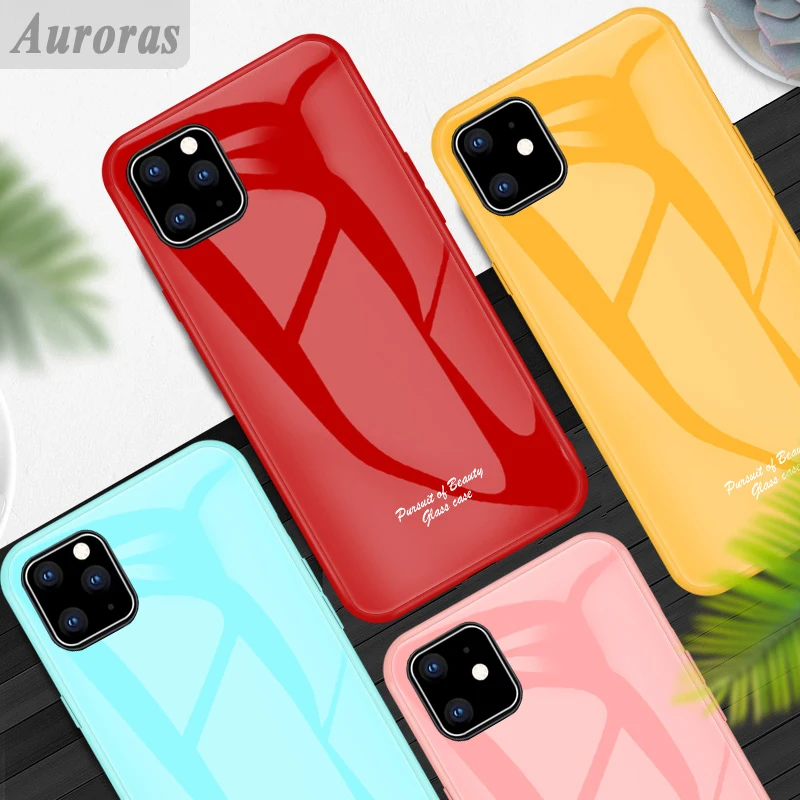 

Auroras For Apple iPhone 11 11Pro Case Tempered Glass Macaron Candy Color Hard Cover iPhone 11 Pro Max Cases