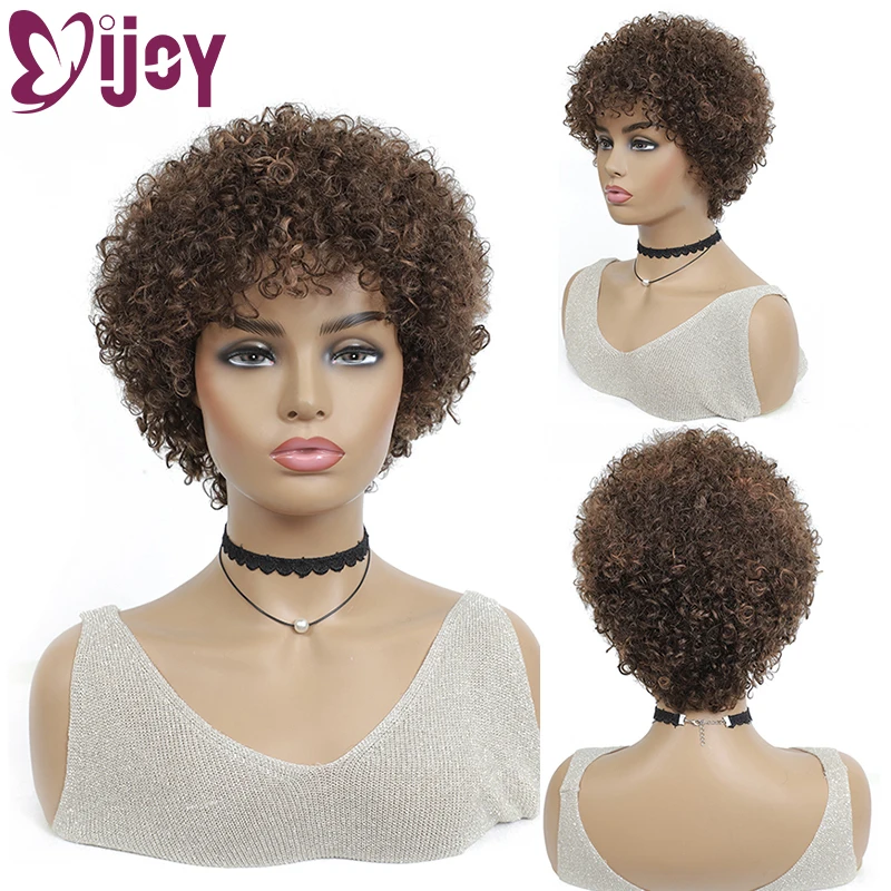 Cut Rate Wigs Afro Human-Hair IJOY Cheap Short Kinky Curly Black Full-Machine Women Brazilian zOK8mLm6Z