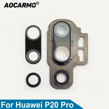 Aocarmo vidro de lente câmera traseira, com anel de moldura, adesivo, peça de substituição para huawei p20 pro