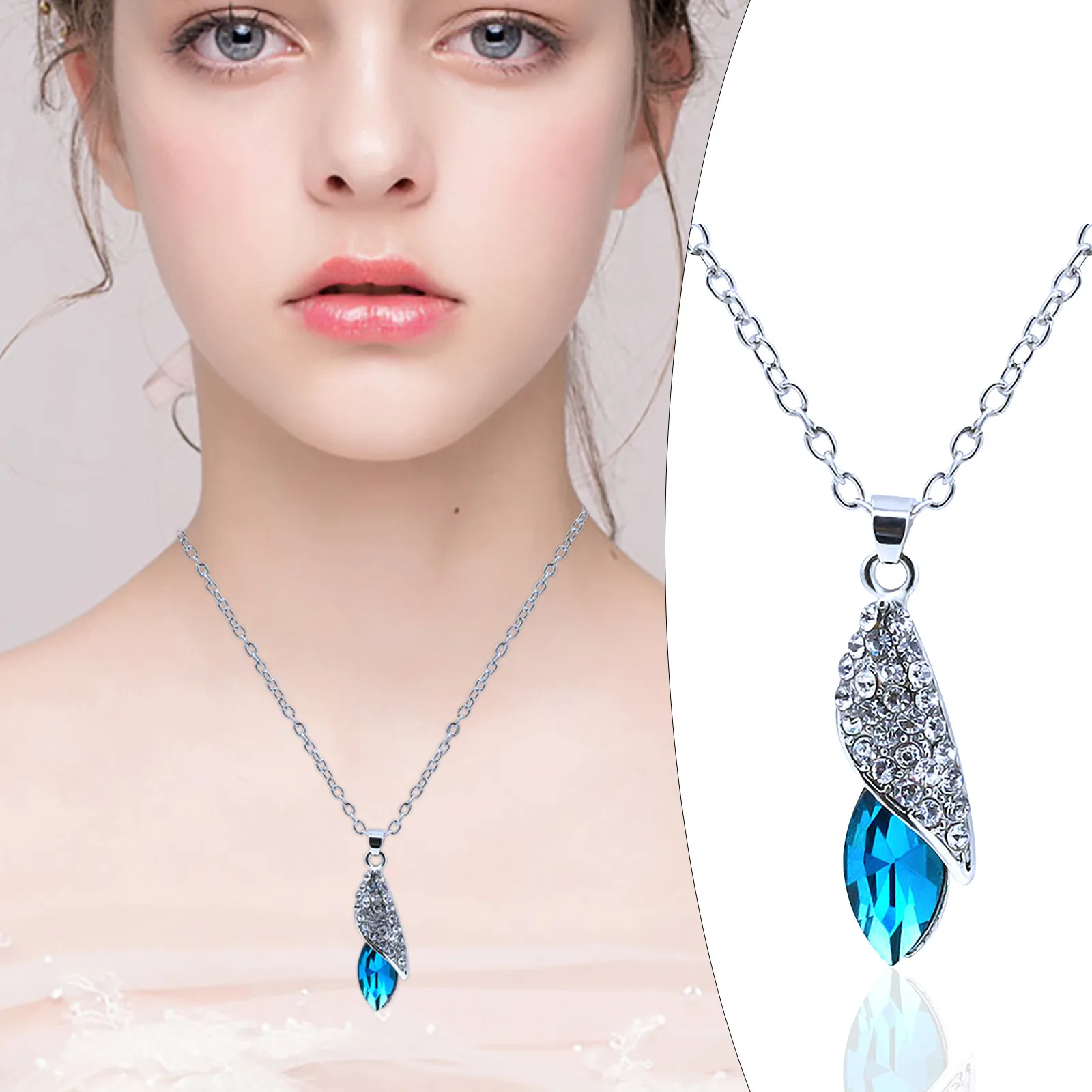 Women Water Drop Crystal Necklace 