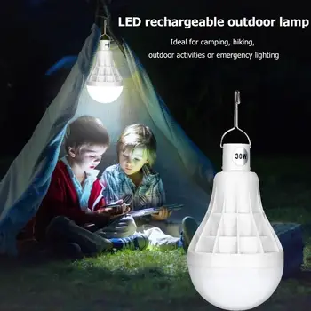 

Rechargeable LED Bulb 30W Hanging Lamp for Outdoor Camping Safety Hook Shaped Bulb Tent Hiking Lighting Emergency Lighting