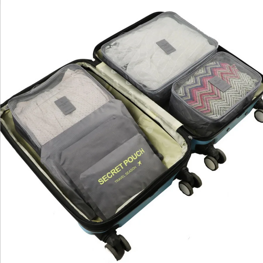 DHL 20set 6pcs/set Travel Storage Bag Set For Clothes Tidy Organizer Wardrobe Suitcase Pouch Travel Organizer Bag 12 colors