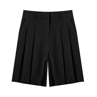EASYSMALL, женские шорты, модные, кантри стиль, свежие, высокого класса, Vestidos, уличная одежда, высокая талия, свободные, высокая талия, широкие, костюм, Короткие - Цвет: Черный