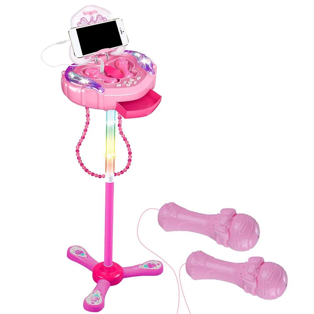 

Kids Double Microphone With Light Adjustable Stand Sound Funny Learning Wired Early Education Music Instrument Karaoke Toy Home