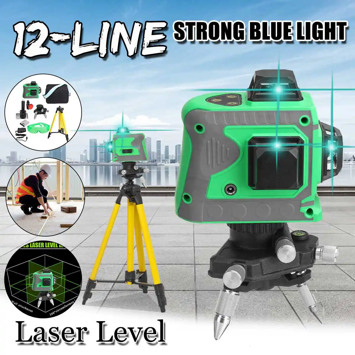 

ZEAST 12-Line Blue Light Self-Leveling 360 Horizontal And Vertical Laser Level Measure Powerful Laser Beam Line W/Tripod Stand