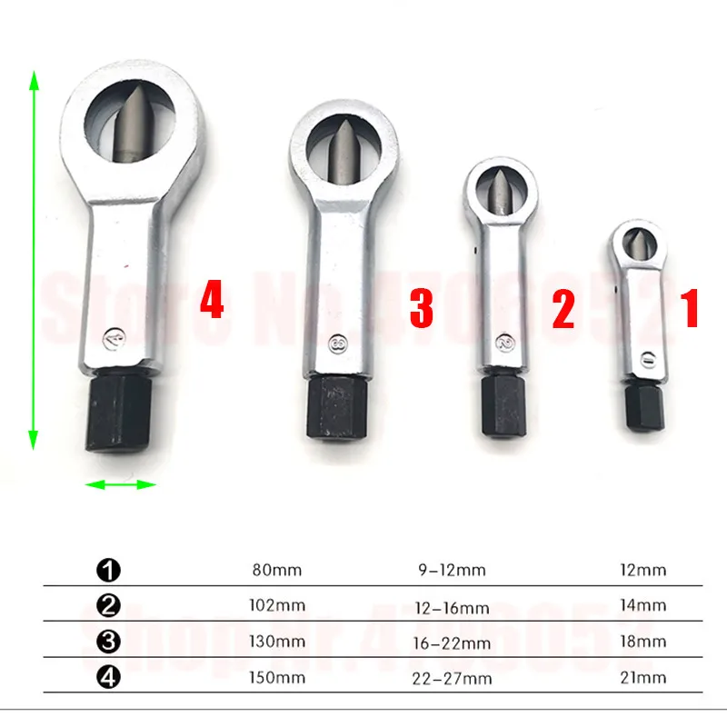 4Pc 9-27mm Heavy Duty Rust Resistant Damaged Nut Splitter Remover Rusty Nut Splitter Spanner Remove Cutter Tool Steel Wrench Hex