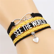 См. Мир буквы браслет «бесконечность» подвеска любовь многослойный браслет ручной работы кожа браслеты панк ювелирные изделия для мальчиков и девочек