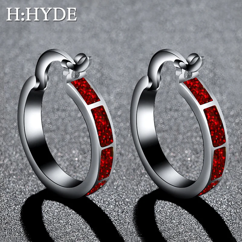 H: HYDE новые модные серебряные серьги в стиле панк-рок из нержавеющей стали красный синий обруч с камнем Серьги для женщин Свадебная вечеринка ювелирные изделия