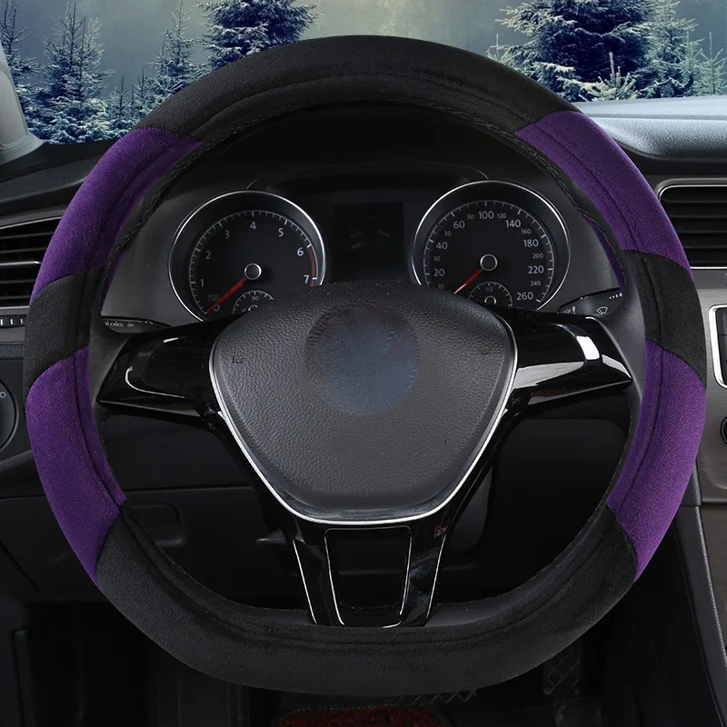 DUKEAUTO плюшевый D Тип зимний теплый тепло 38-40 см автомобиль-Стайлинг интерьерные Аксессуары спортивный авто руль чехлы противоскользящие U - Название цвета: Фиолетовый