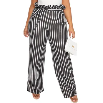 

Spring Plus Size Fashion Loose Contrast Color Striped 3XL-7XL Large Size Overweight Woman Casual Wide Leg Pants Lady Trousers
