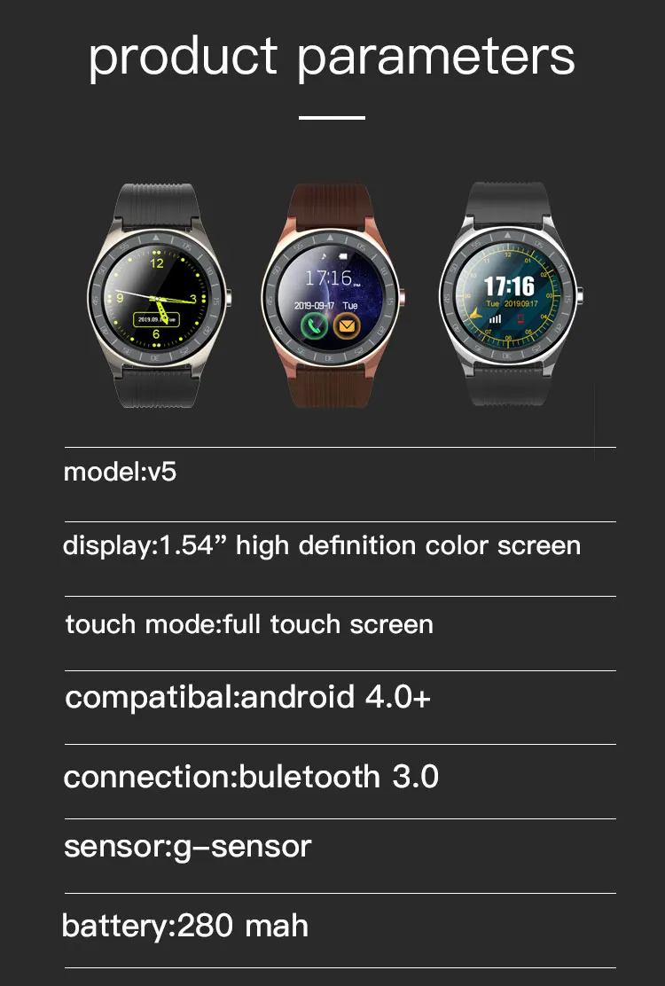 V5 Бизнес Спортивные Смарт-часы 1,54 дюймов Full Touch HD цветной экран часы трекер сна мониторинг сердечного ритма мужские часы Android