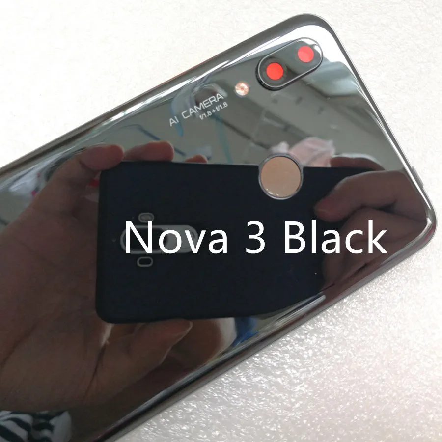 Крышка батареи для huawei Nova 3 Задняя стеклянная задняя дверь корпус чехол для huawei Nova 3i крышка батареи с объективом камеры Замена - Color: Nova 3 Black