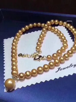 

Fine Jewelry 18K Gold Natural Fresh Water Golden Pearl Pendant Necklaces 13-14mm for Women FIne Pearls Pendants