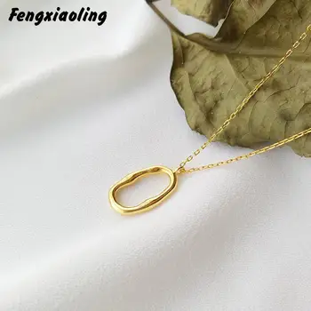 

Fengxiaoling New Fashion Jewelry 925 Sterling Silver Golden Irregular Hollow Circle Pendant Necklaces For Women Fine Jewelry