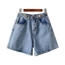^#Cheap Wide Leg Denim Women Shorts High Waist Zipper Design Pockets Short Shorts Solid Buttons Decorate Fashion Casual Women Trousers ^#Cheap Wide Leg Denim Women Shorts High Waist Zipper Design Pockets Short Shorts Solid Buttons Decorate Fashion Casual Women Trousers