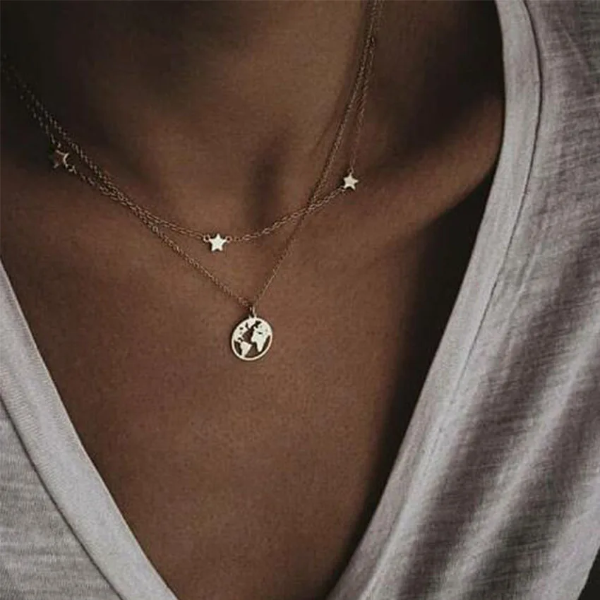 Золотая цепочка Звезда карта слов колье ожерелье женский чокер femme collares mujer collane