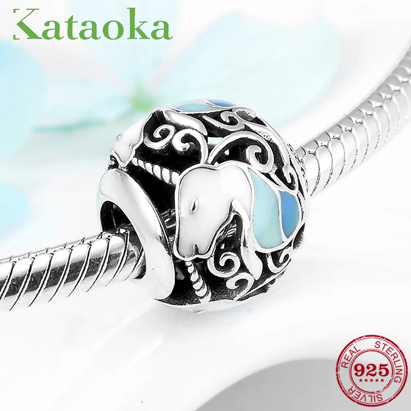

925 Sterling Silver Round shape Blue Babies Enamel Unicorn Horse beads Fit Original Pandora Charm Bracelet Bangle Jewelry Making