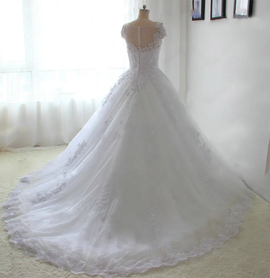 Свадебное платье с рукавами-крылышками, бальное платье, Vestido De Noiva Princesa, блестящее вышитое бисером платье невесты, платье со шлейфом, Robe De Mariee