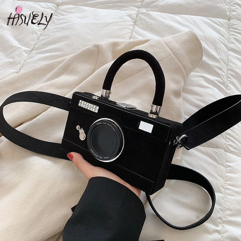 HISUELY 2022 New Women Personalized Fashion Camera Shape Clutch Ladies Casual Mini Crossbody Bag Small Shoulder Bag Purse BG2242