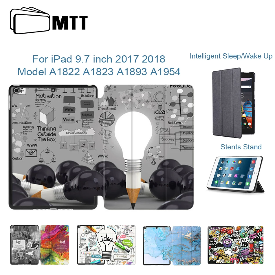 

MTT for ipad 9.7 inch Case 2017 A1822 A1823 Left Right Brain Painted PU Leather Stand Cover For new iPad 9.7'' 2018 A1893 A1954