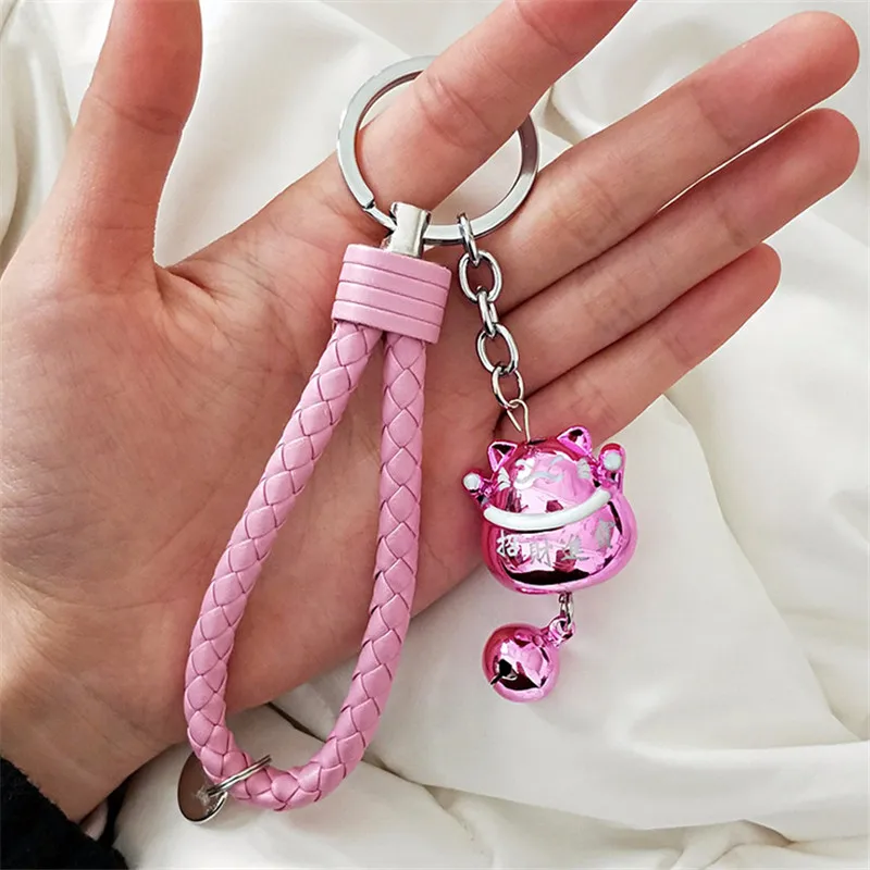 Dolls Toy Lucky Fortune Chain Cat Bell Trinket Keychain Ring Holder