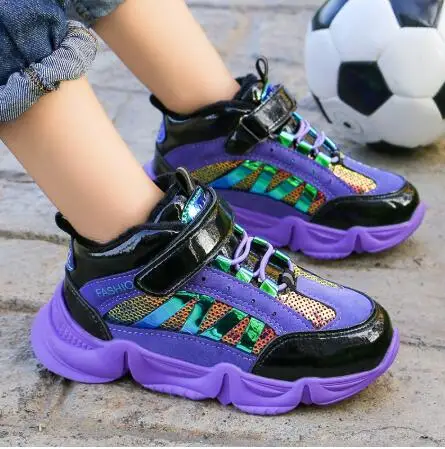 Новая обувь для девочек плюс вельветовые кроссовки Новая осень зима мода tidal range детская обувь сетка два Красного хлопка кроссовки