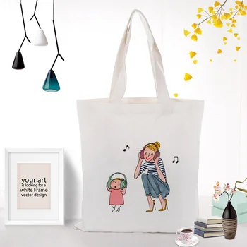 

Shopping Bag Girl Pattern Canvas Tote Bag Daily Use Custom Print Logo Text DIY Handbag Eco Reusable Recycle