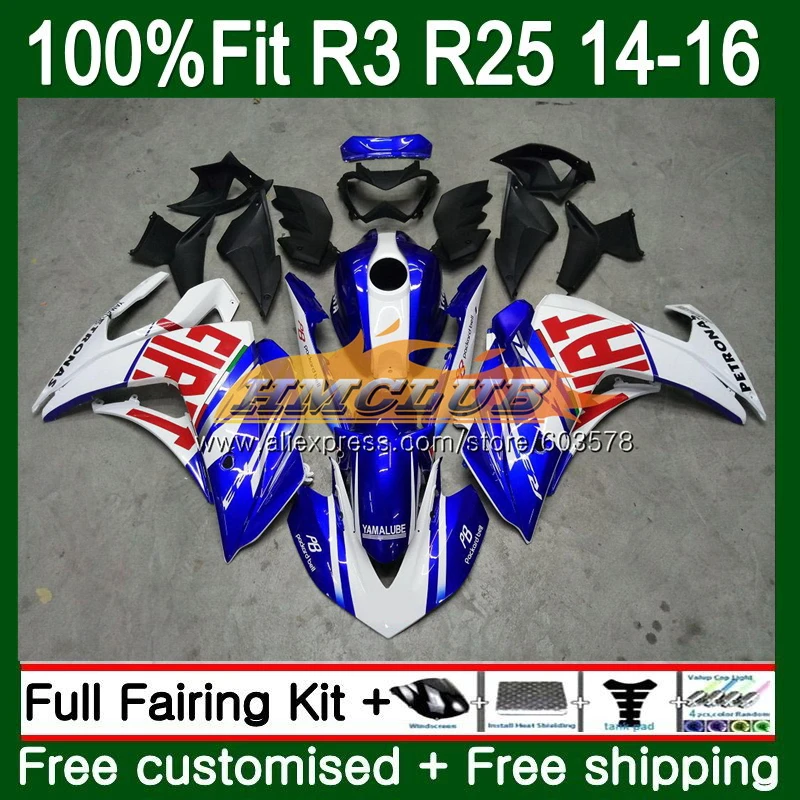 Инъекций для YAMAHA YZF R3 R25 YZFR25 63CL. 26 белого и синего цвета YZF-R3 YZF-R25 R 25 YZFR3 14, 15, 16, 17, обтекатель oem