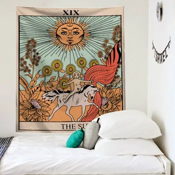 

Cilected Retro Sun Moon Printing Tapestry Wall Hanging Polyester Thin Section Artist Residence Painting Decorative Beach Towel